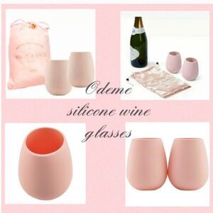 NEW Odeme What A Pair Set Of Two Pink Silicone Wine Glasses